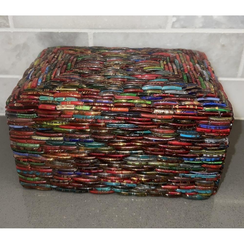 Beautiful Broken Bangle Wood Jewelry Box India Tray Unique Recycle No Mirror
